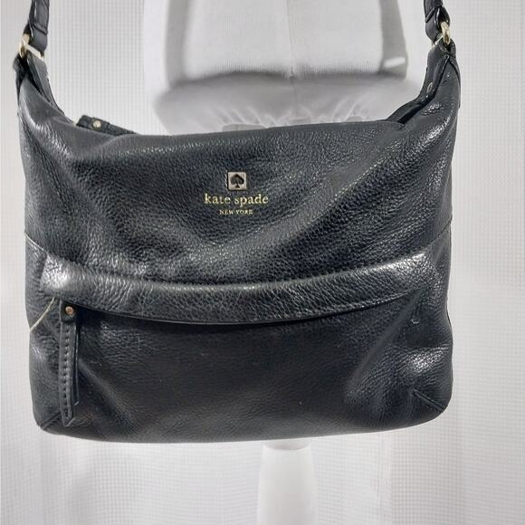 KATE SPADE! BLACK PEBBLED GENUINE LEATHER LOGO FRONT CROSSBODY, SHOULDER BAG! - Picture 3 of 13